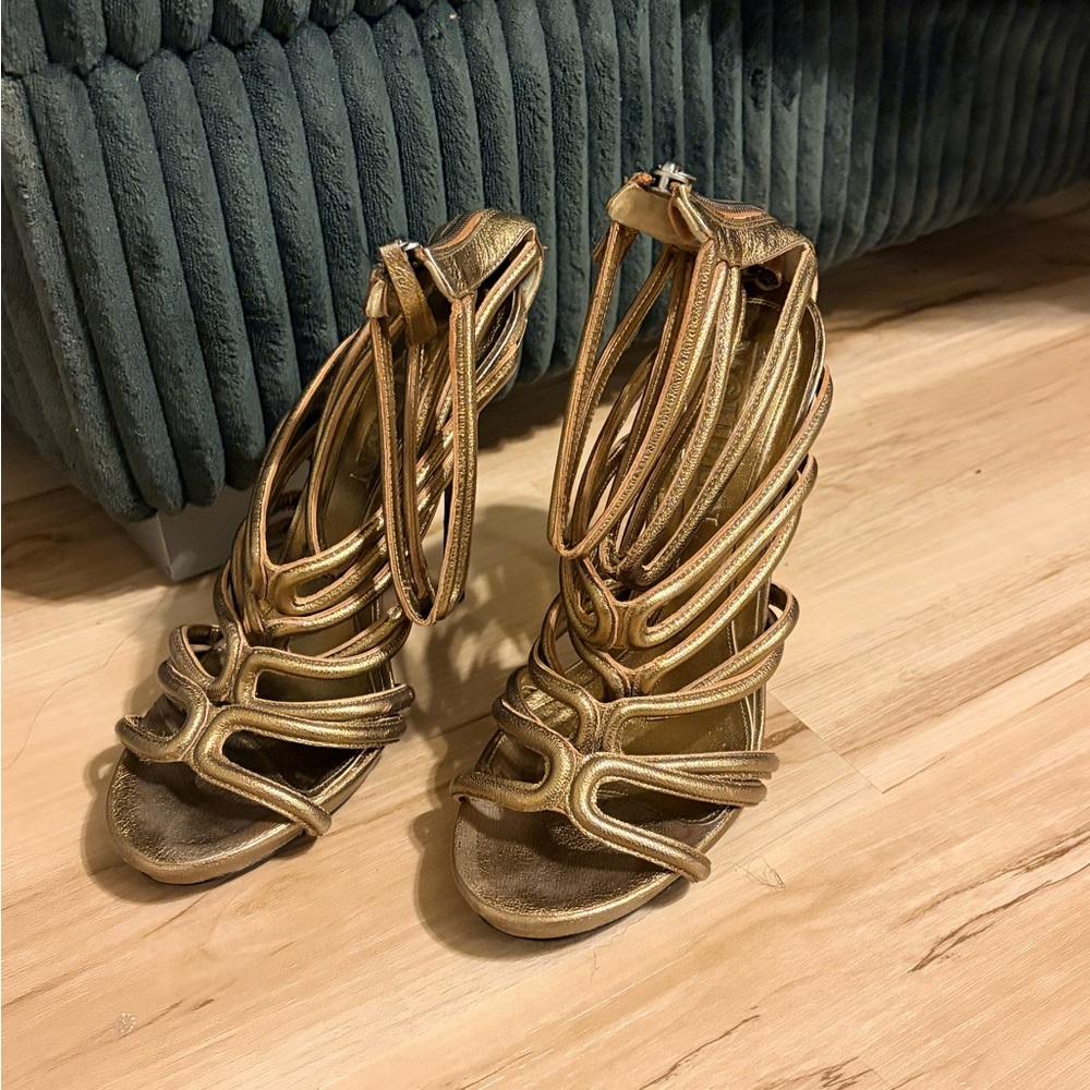 Alexander McQueen Gold Strappy Heels